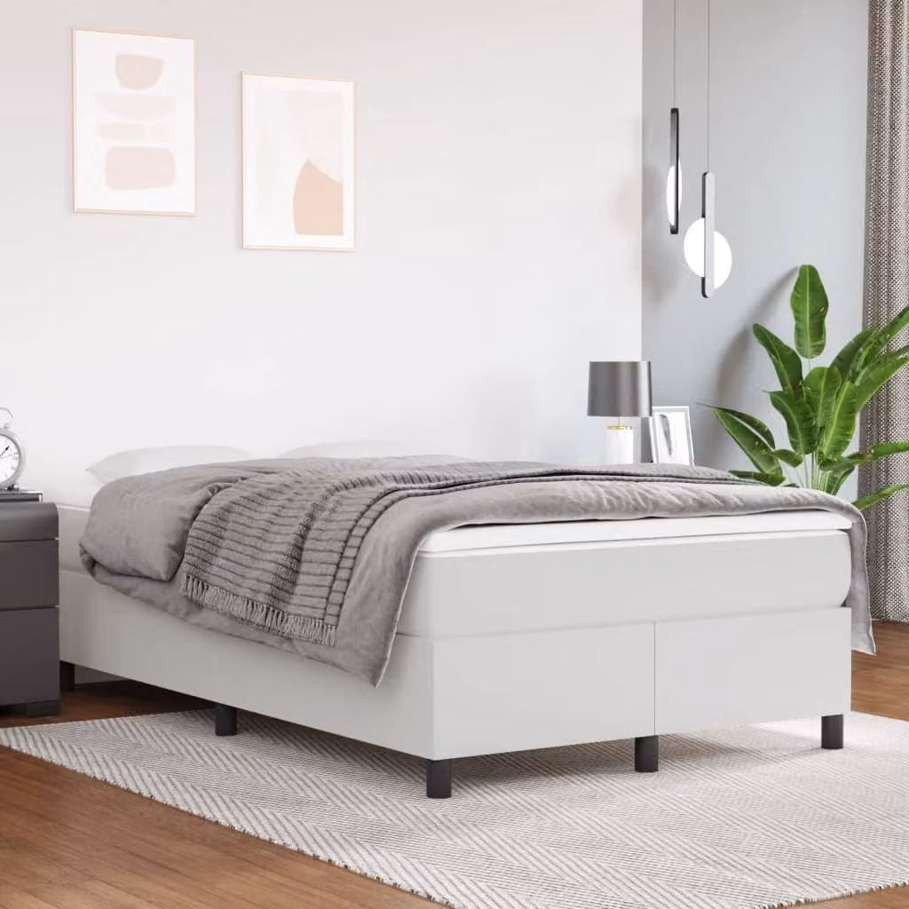The Living Store Letto a molle con materasso bianco 120x200 cm in Pelle finta