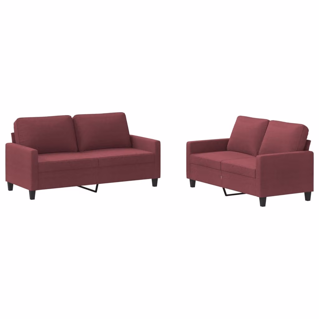 vidaXL set divano 2 pezzi con cuscini in tessuto rosso vino