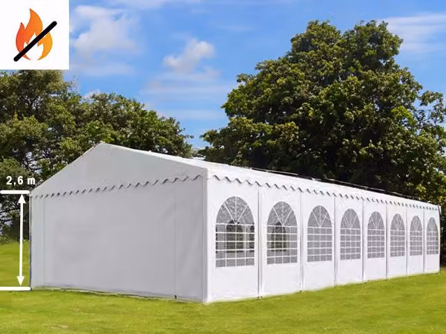 Tenda per eventi 8x16 metri, PVC MAX+ da 550 g/m², colore bianco