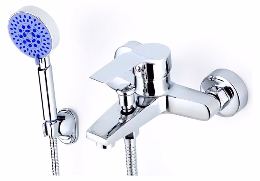 Miscelatore monocomando per lavabo e doccia, con piedini a colonna, finitura cromata
