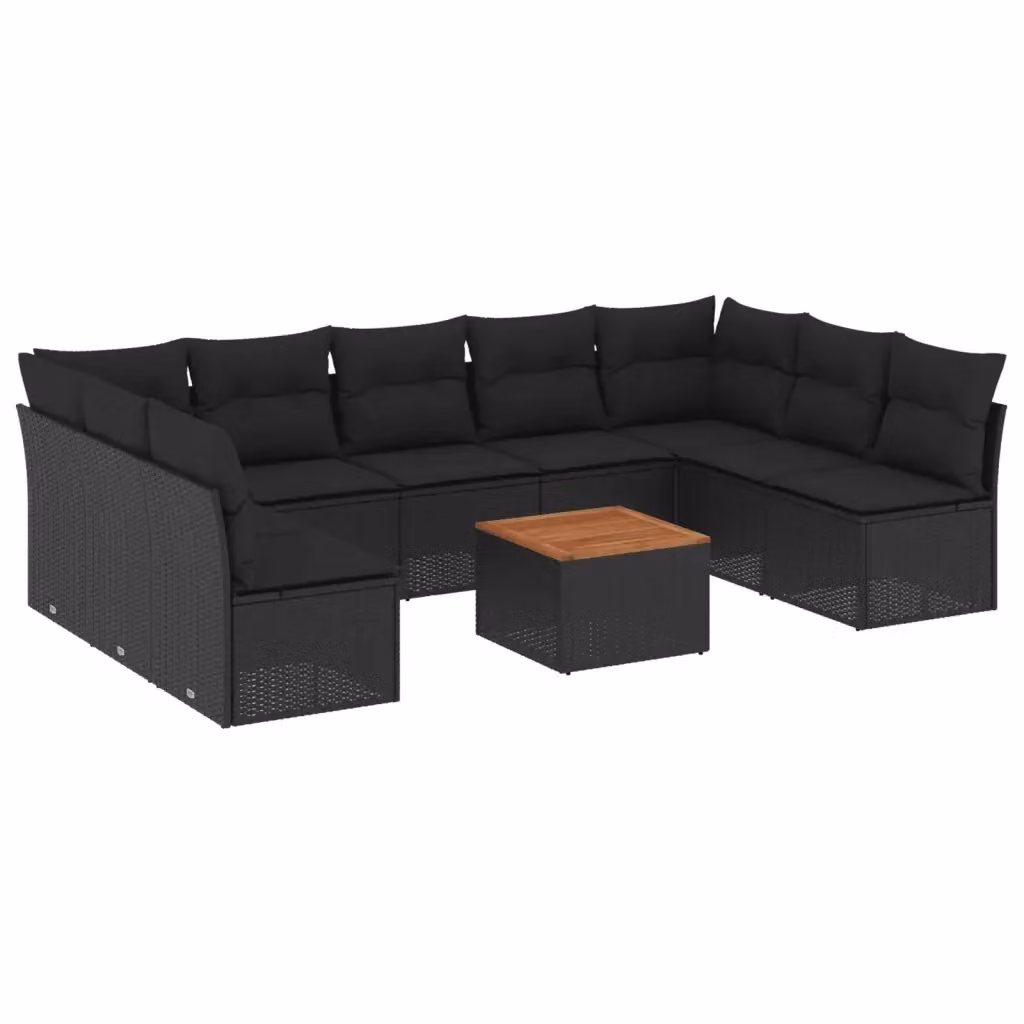 vidaXL Set Divani da Giardino 10 Pezzi in Polyrattan Nero con Cuscini e Tavolino da Caffè – 2