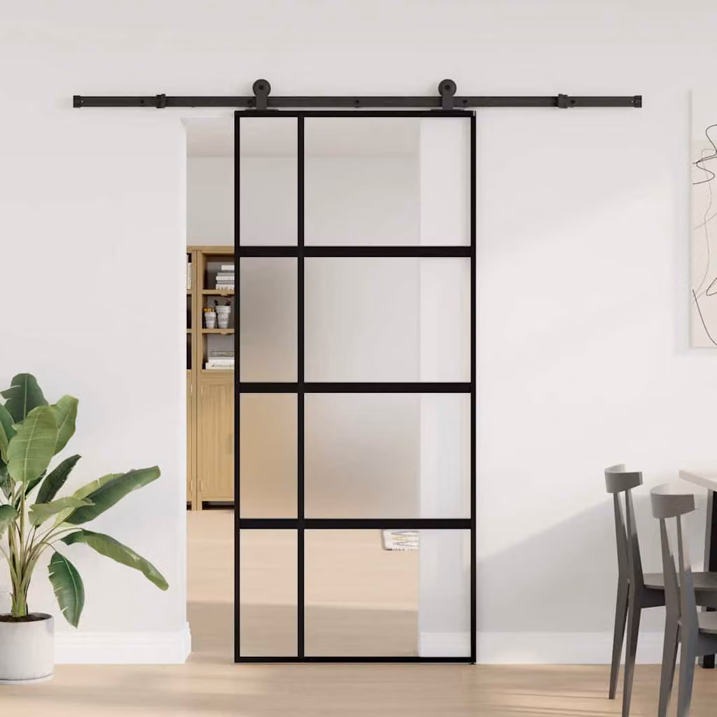 vidaXL Porta Scorrevole Ferramenta 90x205 cm Vetro Temperato Alluminio