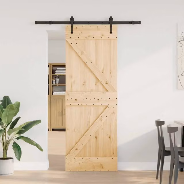 Porta scorrevole moderna vidaXL NARVIK in legno e acciaio, colore naturale e nero, L: 152,5 cm, H: 210 cm