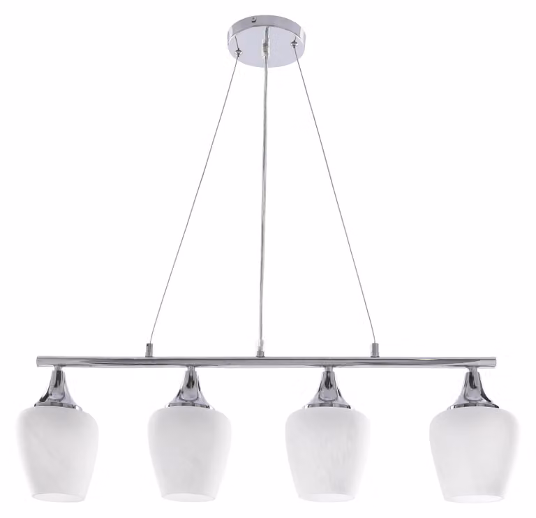 Lampada a sospensione con paralumi bianchi Electra cromata 4xE27x60W in metallo, dimensioni: 120x70x12 cm, IP20, Candellux