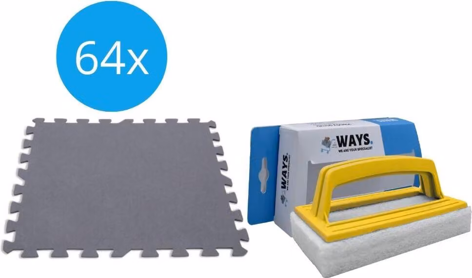 Intex - Confezione economica - Piastrelle per piscina Grijs - 8 confezioni da 8 piastrelle - 16m² & spazzola WAYS
