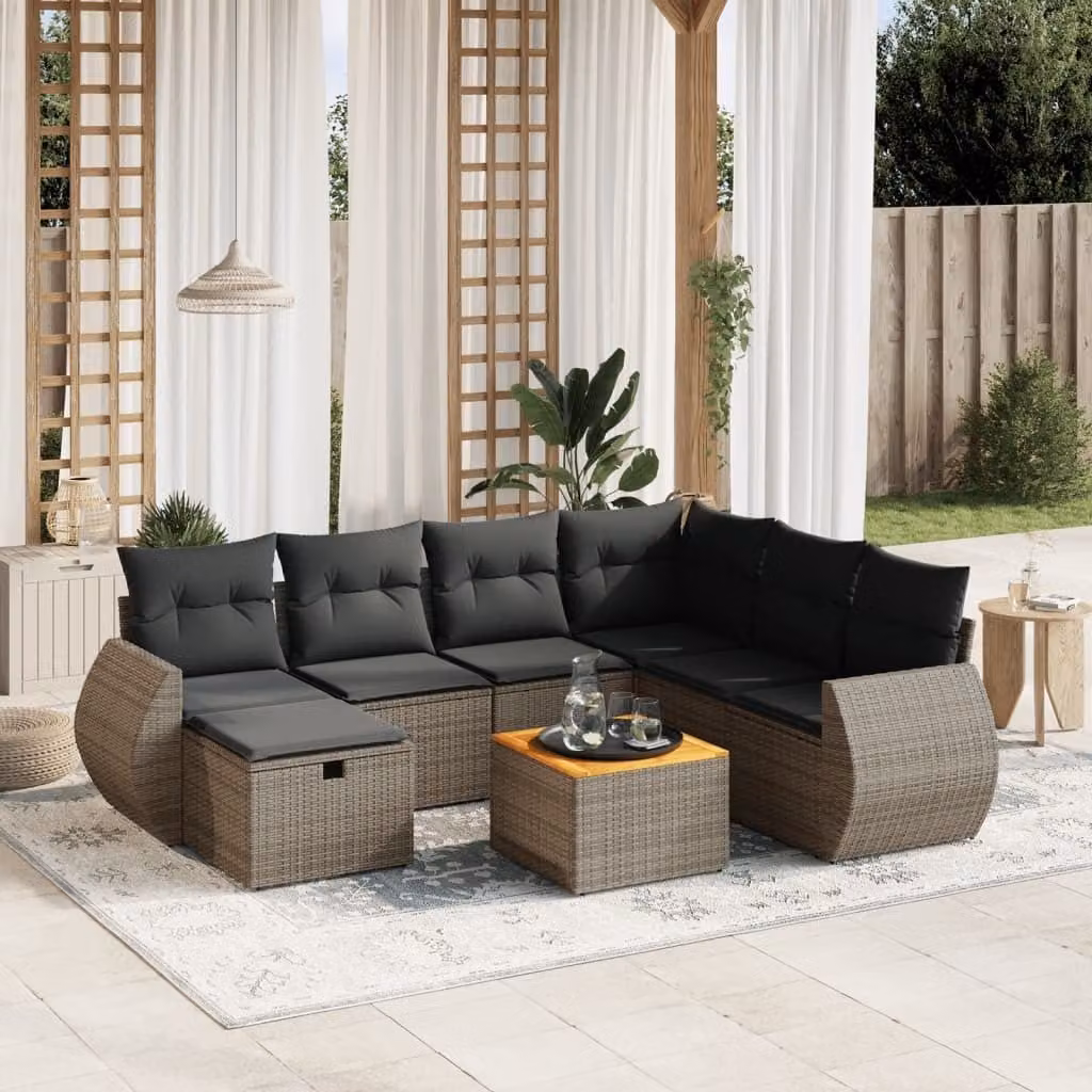Maison Exclusive - Set da giardino 8 pezzi con cuscini grigio in polyrattan
