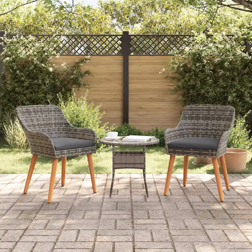 Set di 2 sedie da giardino vidaXL in polyrattan e legno di acacia con cuscini grigi