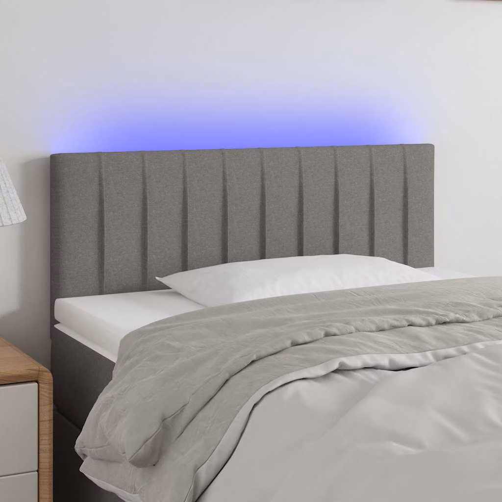 Testiera con LED e porta USB vidaXL in tessuto grigio scuro L: 100 cm, P: 5 cm, H: 78-88 cm