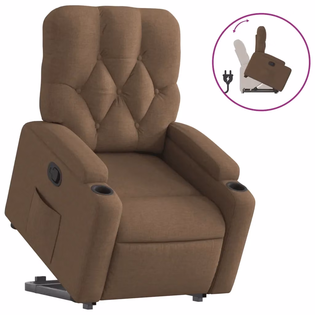 vidaXL Poltrona Alzapersona Reclinabile Marrone in Tessuto con Assistenza Elettrica – 2