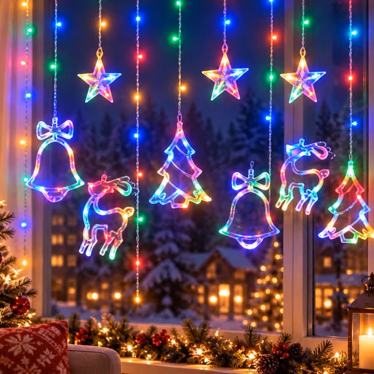 Tenda luminosa con 120 LED, per interni, catena luminosa, a forma di stelle