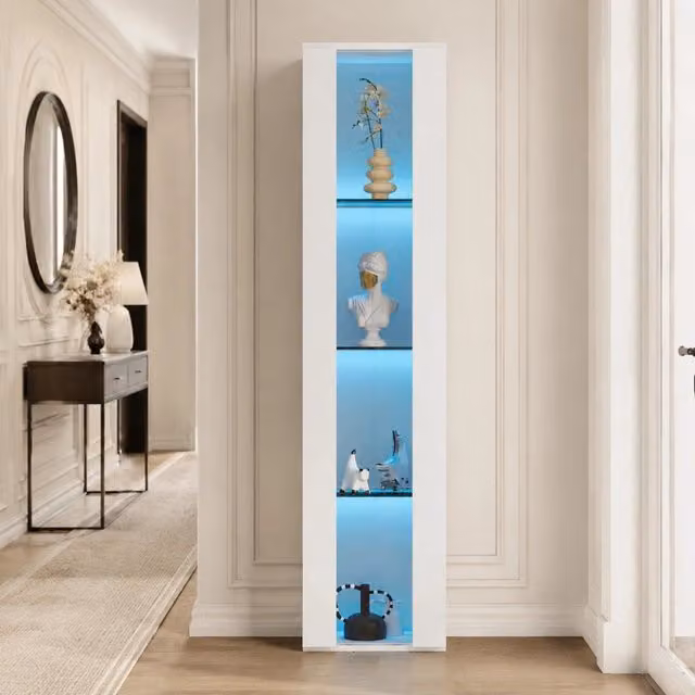 Vetrina Mivray per collezioni con ante in vetro e illuminazione LED multicolore, bianca, L/P/H: 40 x 29 x 170 cm