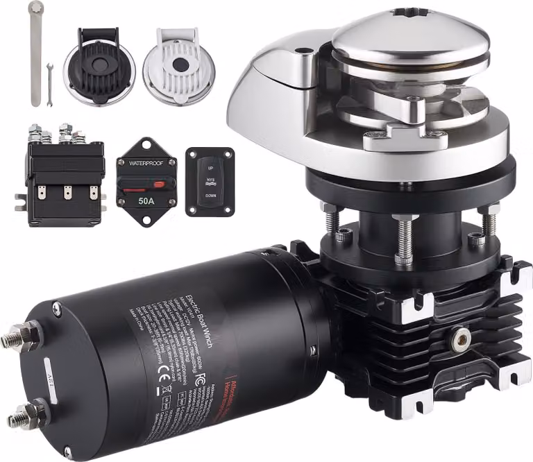 Verricello elettrico - 12 V CC 1100 W - Forza di trazione 320 kg - Acciaio inossidabile 316 - Per imbarcazioni da 6 a 11 m - Per catena di ancoraggio da 6 mm - Per corda in nylon da 14-16 mm