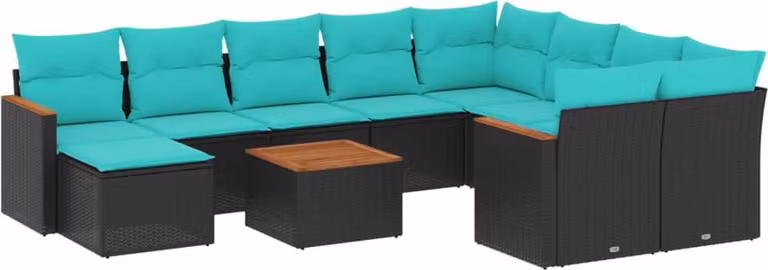Maison Exclusive - Set divano da giardino 11 pezzi con cuscini, polyrattan nero