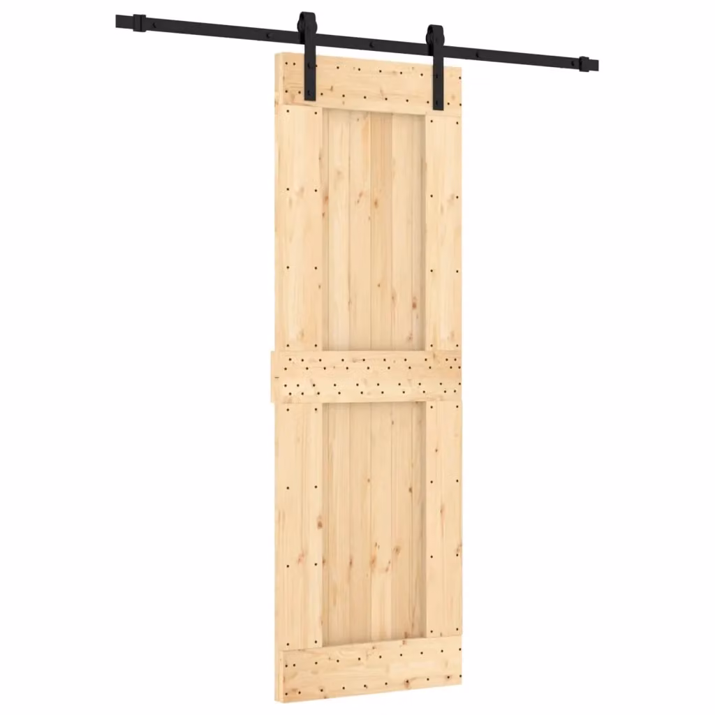 Porta scorrevole minimalist vidaXL in legno e acciaio, Colore Naturale e Nero, H: 210 cm, L: 70 cm – 2