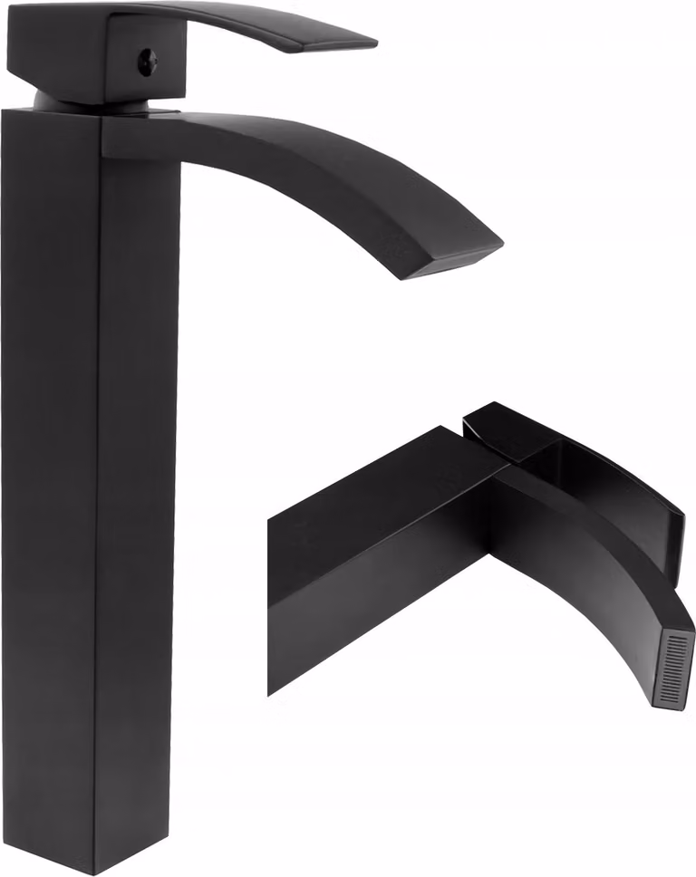 Granitan - Miscelatore lavabo - Rubinetto bagno altezza 31 cm - Rubinetto nero - ottone - CASCADE