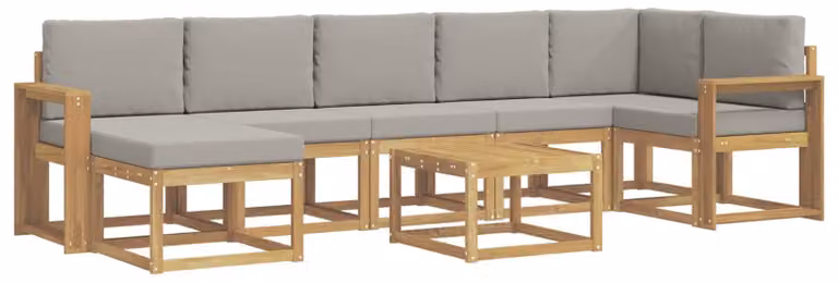 Set di divani da esterno, 8 pezzi, bianco e grigio chiaro