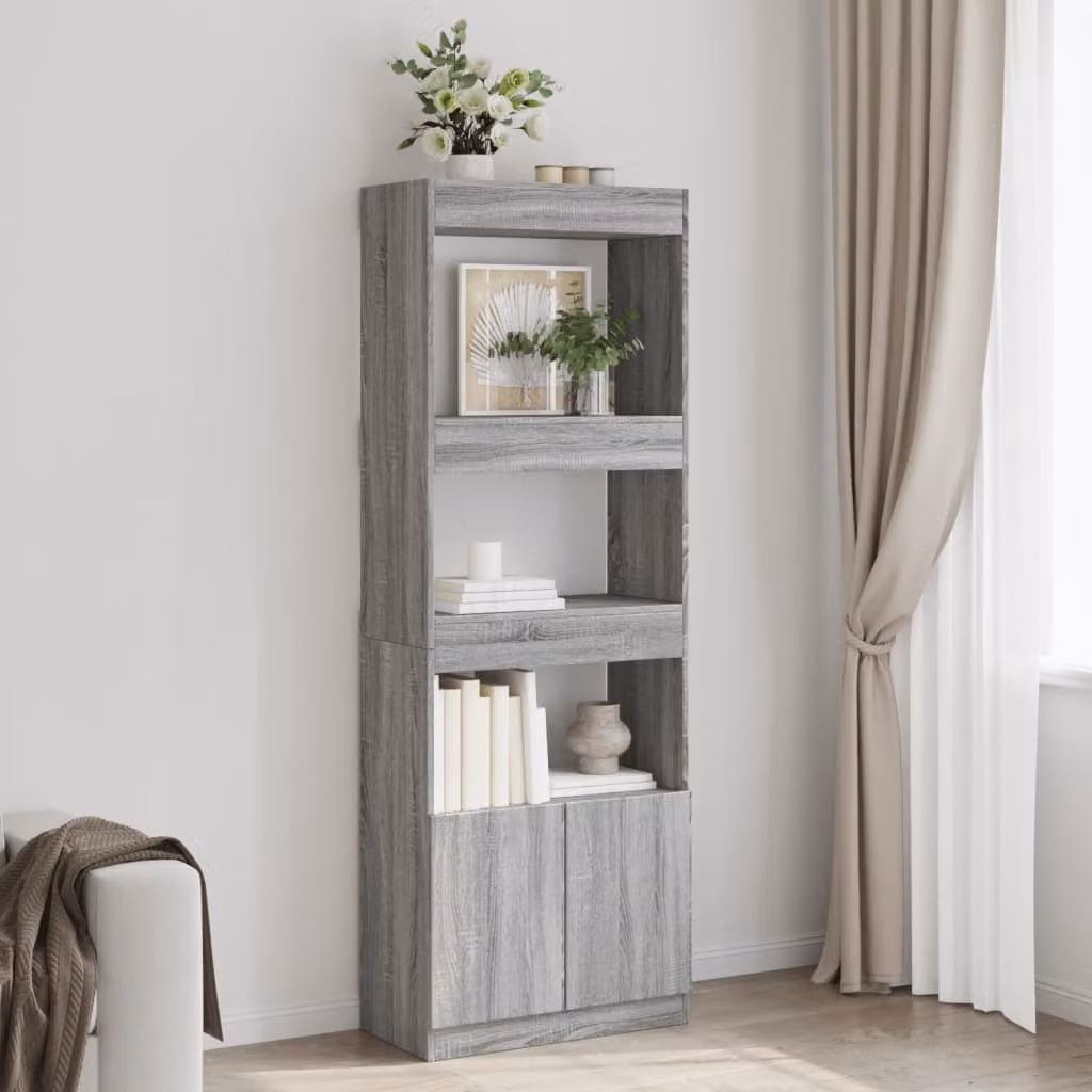 Credenza vidaXL Grigio Sonoma con ante e ripiani, L: 63 cm, P: 33 cm, H: 180 cm
