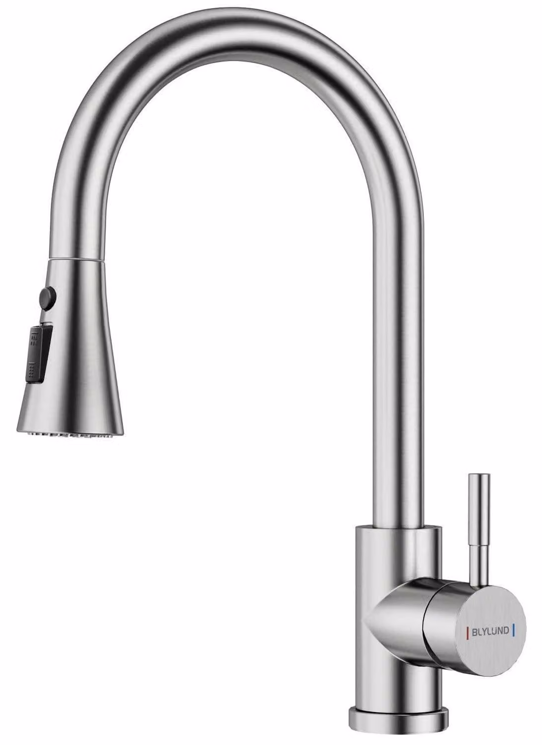Miscelatore da cucina estraibile, 3 modalità, finitura in nichel spazzolato, acciaio inossidabile, design ad arco alto