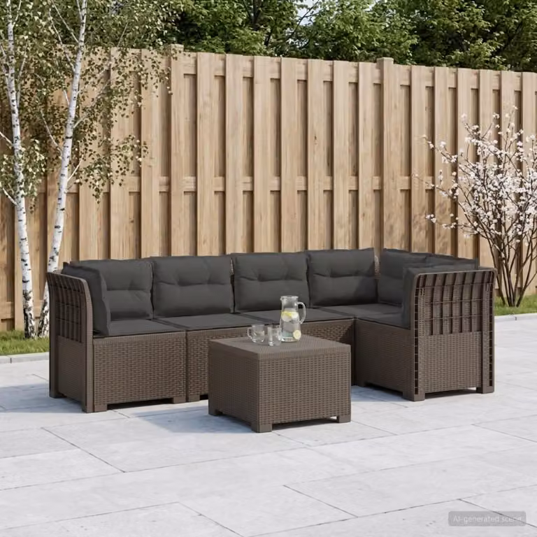 Set da giardino vidaXL a forma di L con divani, tavolino e cuscini in polyrattan grigio antracite