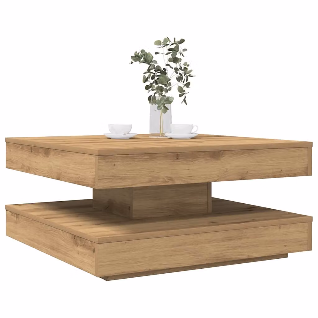 vidaXL Tavolino da Caffè Moderno Quadrato con Piano Girevole a 360 Gradi in Legno Marrone L: 70 cm, P: 70 cm, H: 34,5 cm