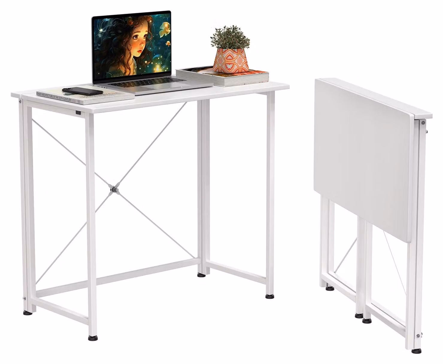 Scrivania pieghevole - Tavolo pieghevole per computer - Ideale per piccoli spazi - Struttura in metallo - Rettangolare, dimensioni 80x45x75 cm - Bianco