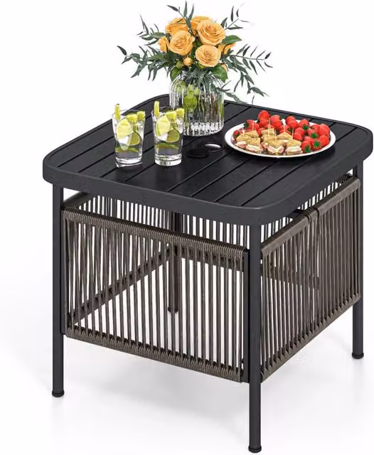 Tavolino da esterno Design Mania a 2 livelli in metallo nero opaco per giardino e terrazzo