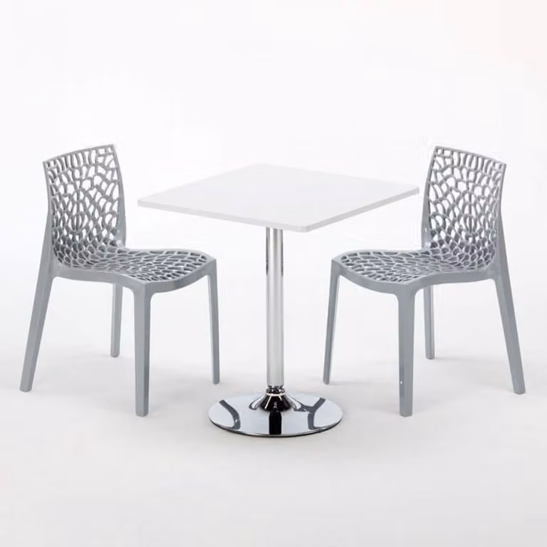 Tavolo quadrato bianco e 2 sedie in polipropilene colorato per interni Grand Soleil Gruvyer Cocktail - Grigio