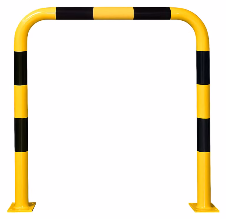 Barriera di protezione per uso esterno, zincata a caldo e rivestita in plastica gialla, con strisce segnaletiche nere, LxA 1000x1200 mm