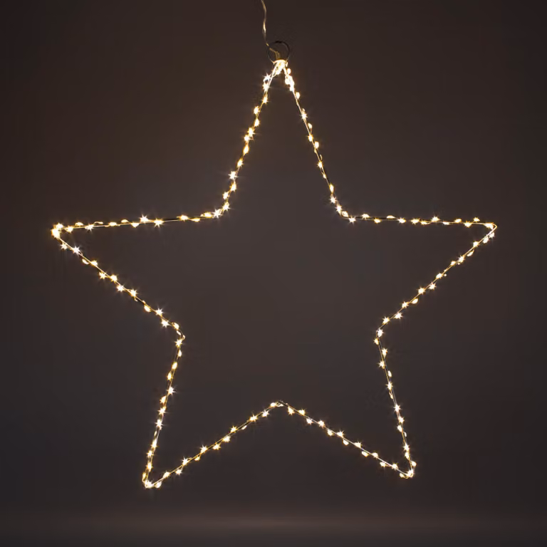 Stella pendente a LED in metallo argentato con timer - 50 cm - Sagoma della stella illuminata in bianco caldo per uso esterno e interno - Decorazione natalizia dell'Avvento da appendere