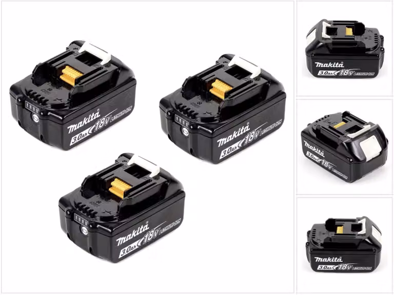 Makita Batteria BL 1830 B 18V - 3 Ah / 3000 mAh con indicatore di carica LED - 3 unità