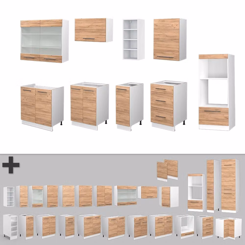 Cucina componibile moderna Vicco Fame-Line Rovere dorato e Bianco L: 280 cm, P: 60 cm, H: 220.9 cm – 2