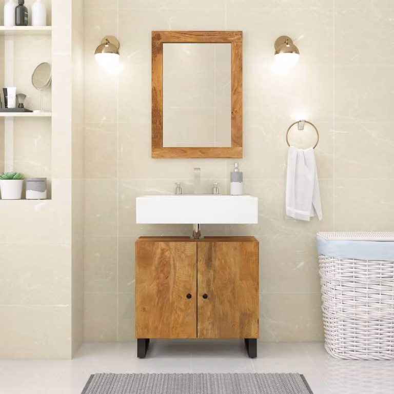 Lavabo Mobile vidaXL in Legno di Mango e Metallo Marrone L: 62 cm, P: 33 cm, H: 58 cm