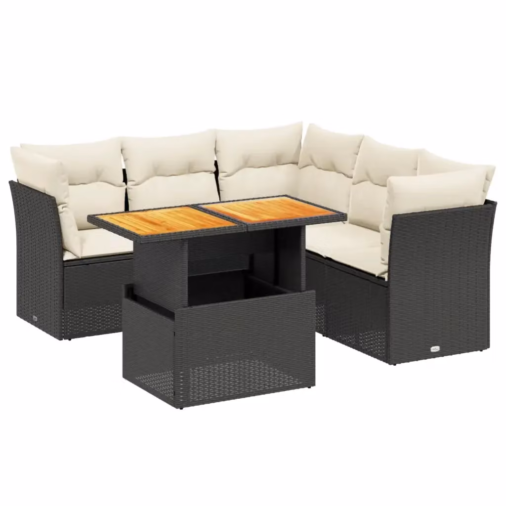 vidaXL Set Divani da Giardino a L 5 pz con Cuscini e Tavolino Nero – 2