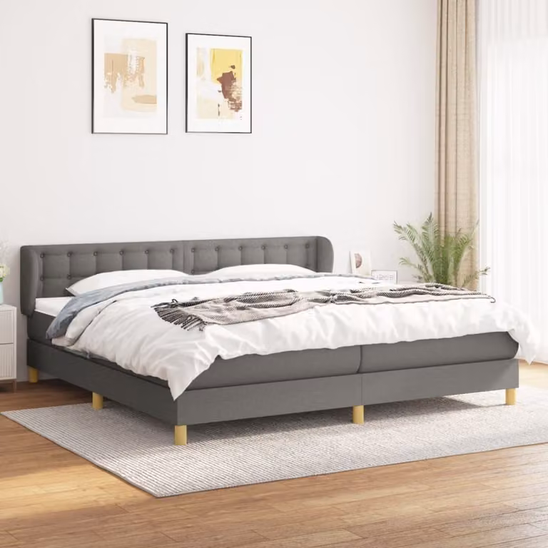 The Living Store Letto a molle con materasso grigio scuro 200x200 cm in tessuto
