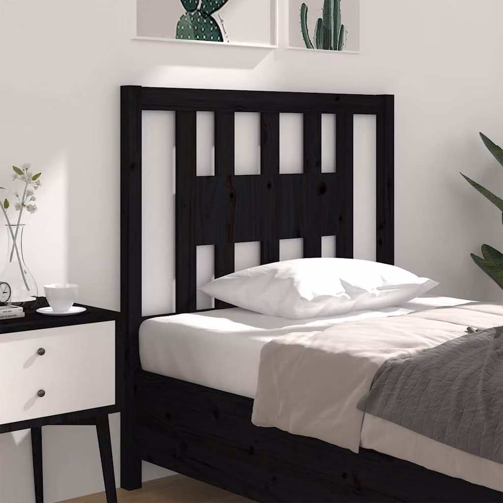 Testiera per letto vidaXL in legno massello di pino, colore nero, L: 100 cm, H: 81 cm, P: 4 cm