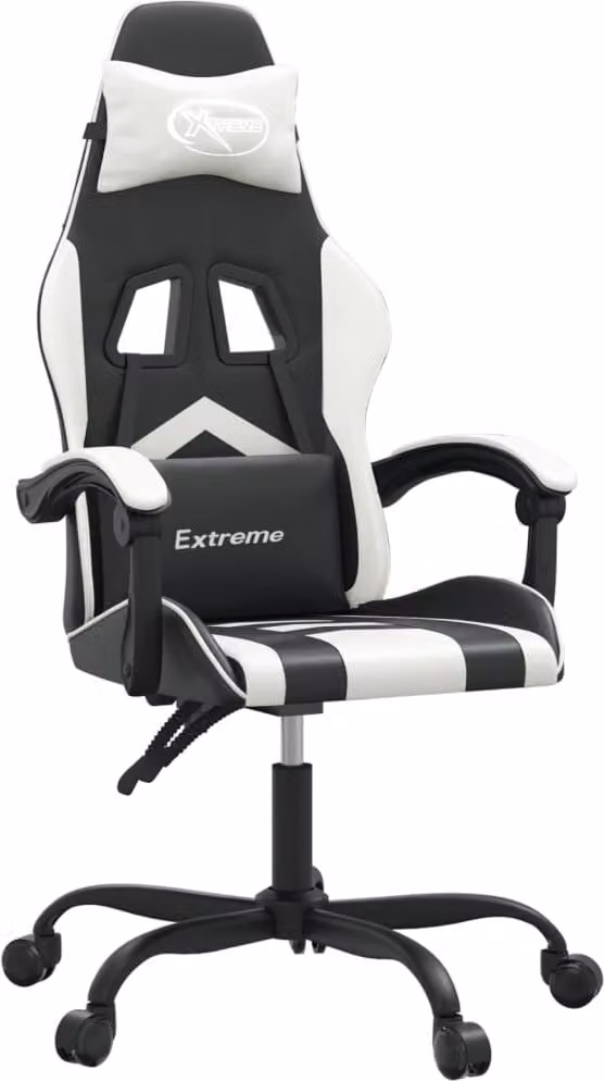 Sedia da Gaming Girevole Nero e Bianco in Pelle finta