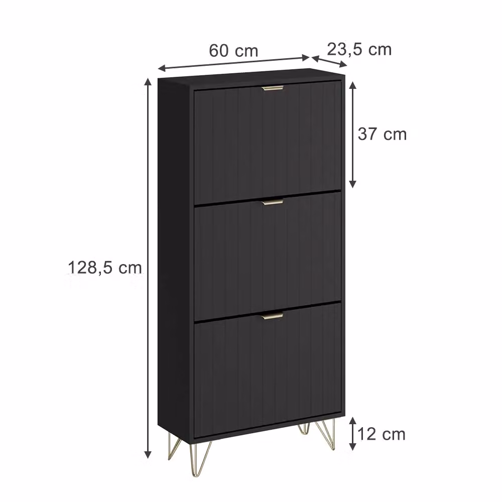 Armadio scarpiere Helge Vicco Nero con 3 scomparti ribaltabili L: 128.5 cm, P: 23.5 cm, H: 60 cm – 2