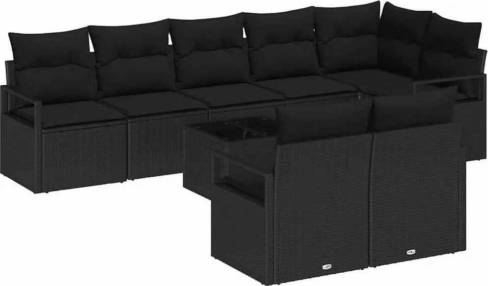 Set di divani con cuscino 9 pcs Nero polyrattan