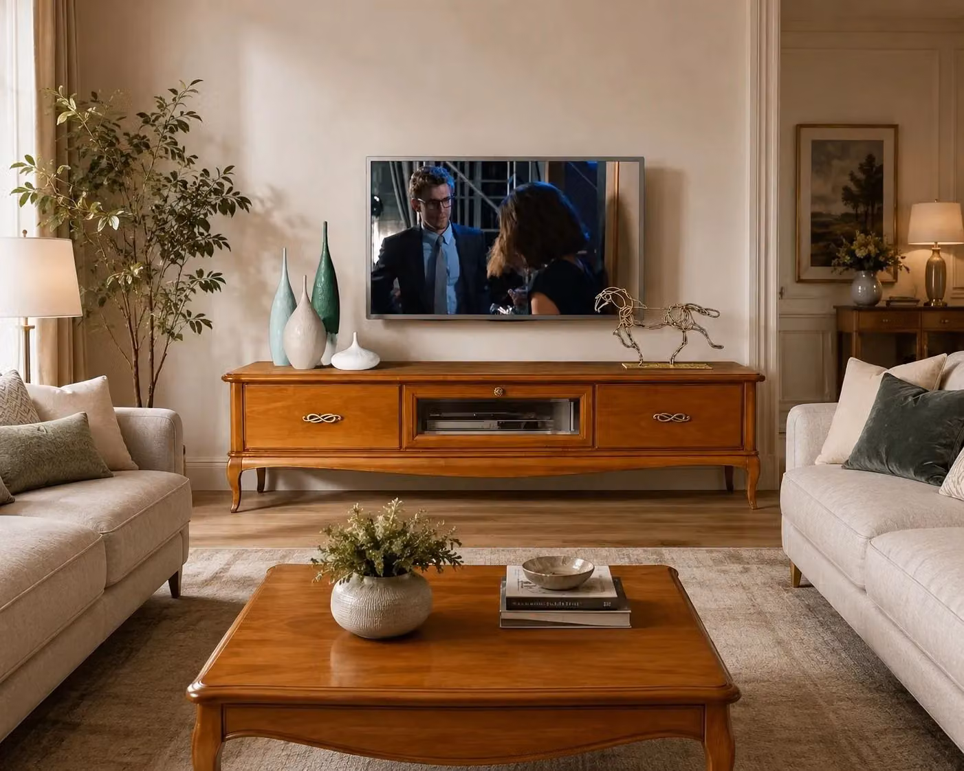 Porta TV classico in legno Mobili 2G con 2 cassetti e 1 anta ribalta finitura bassano L 200 cm, P 50 cm, H 50 cm – 1