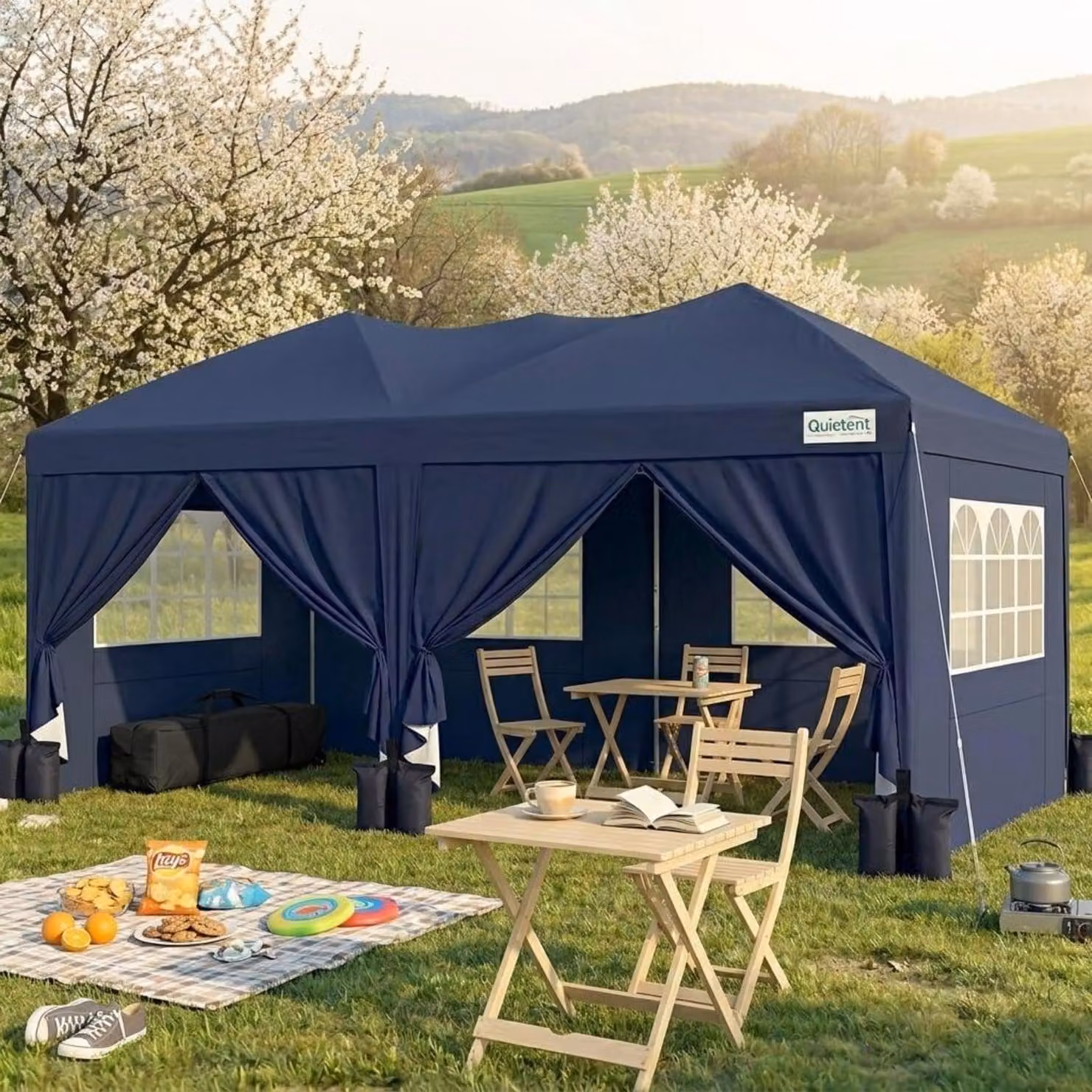Gazebo da esterno 3x6 metri, impermeabile, con pareti laterali, protezione UV 50+, struttura in acciaio, colore blu scuro