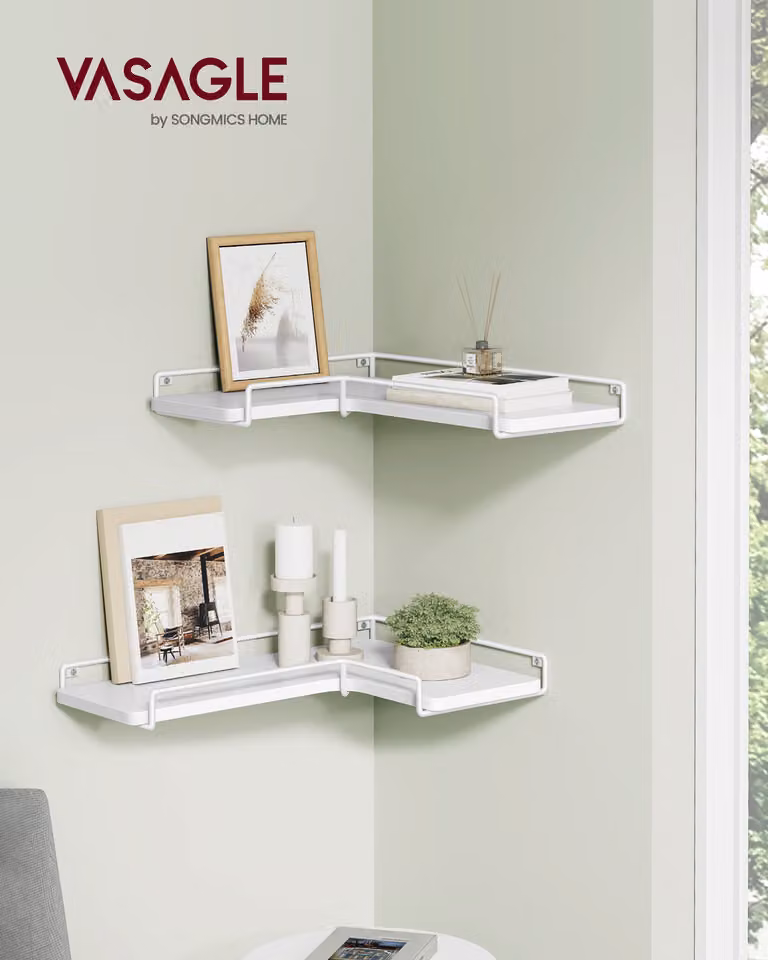 VASAGLE Scaffale angolare a L, set da 2 pezzi, scaffale da parete, design industriale, bianco nuvola