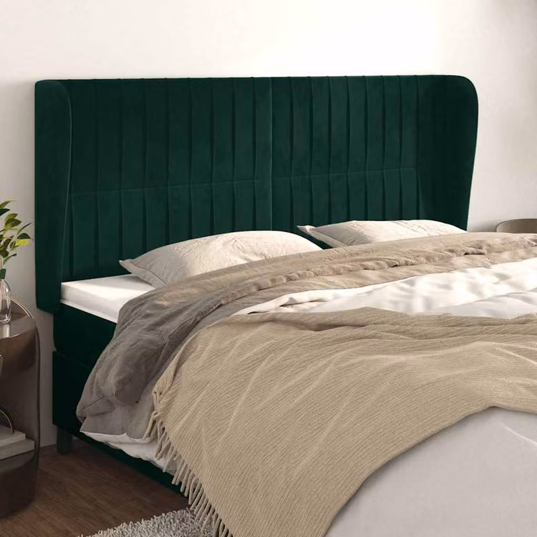 Testiera per letto vidaXL in velluto verde scuro con struttura in legno L: 163 cm, P: 23 cm, H: 118-128 cm