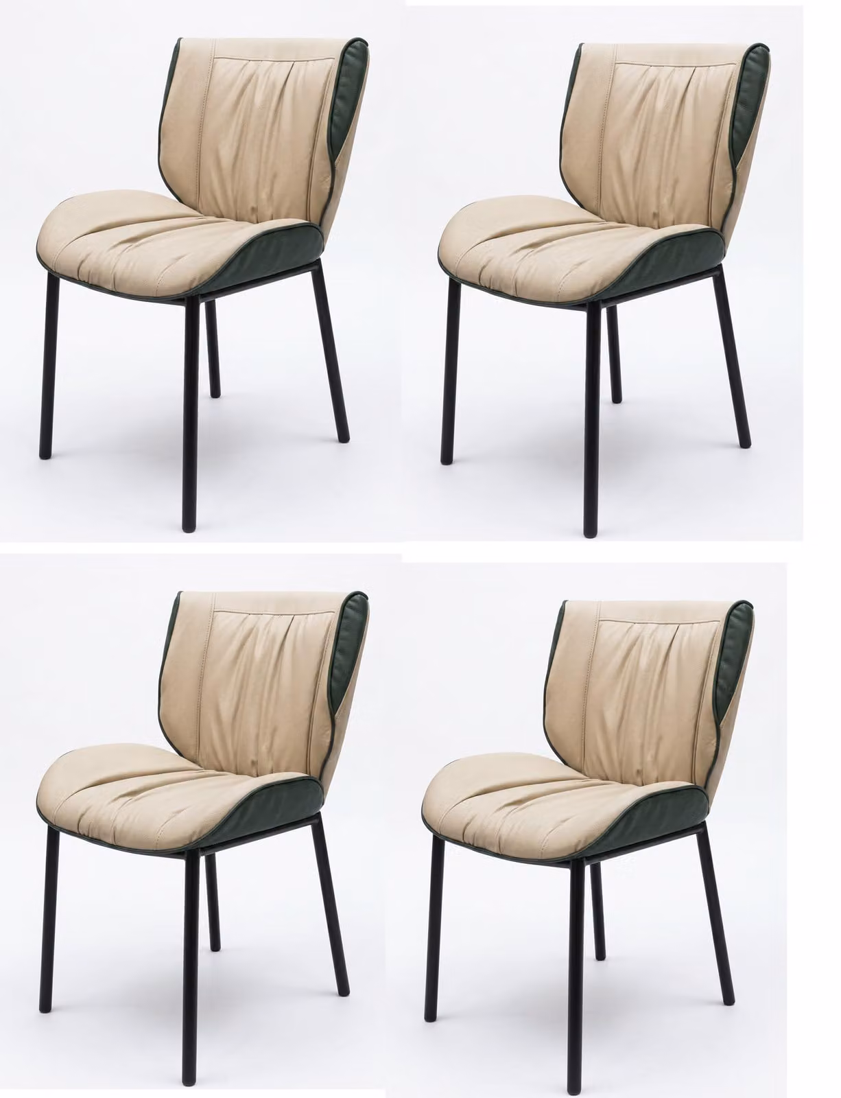 Set di 4 moderne sedie da pranzo, rivestite in ecopelle beige, imbottite