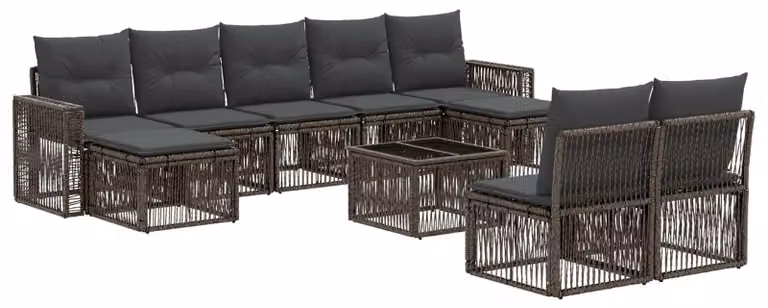 Set Divano da Giardino 10 pcs Grigio e Grigio Scuro polyrattan