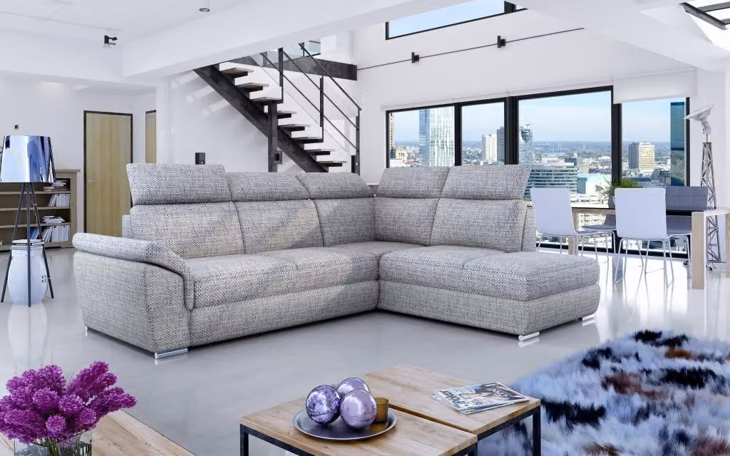 Stoff Ecksofa L-Form Sofa Couch Design Polster Modern Textil Bettfunktion