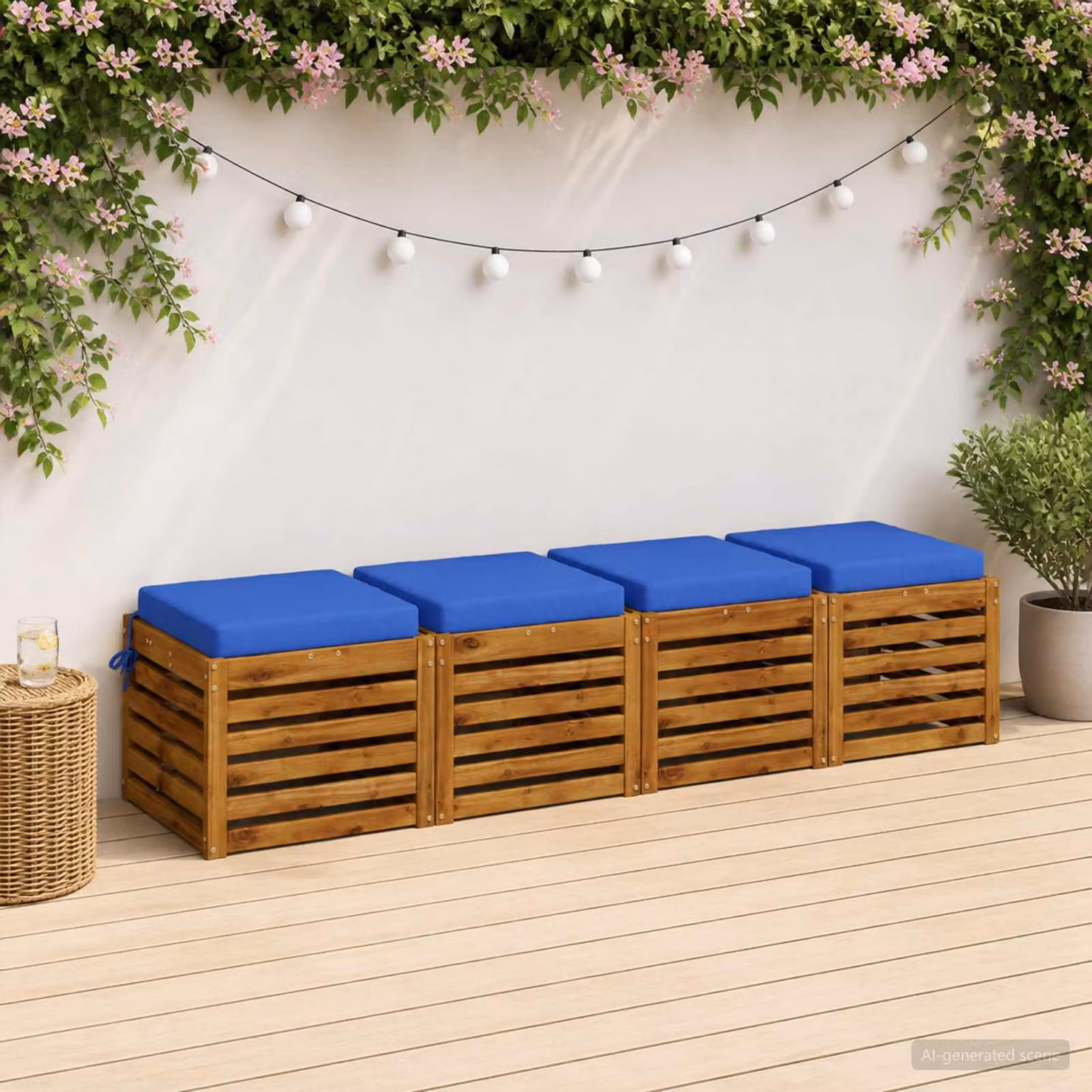 Set di 4 cuscini per sedia vidaXL in poliestere blu con imbottitura in schiuma e rivestimento lavabile