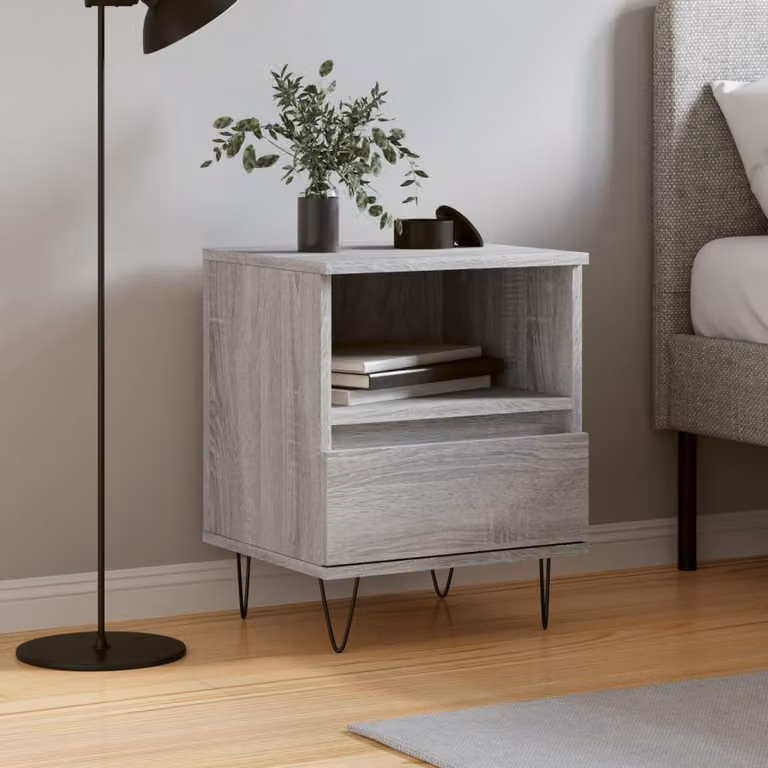 Comodino moderno sospeso vidaXL in legno e metallo, Grigio, L 40 cm x P 35 cm x H 50 cm