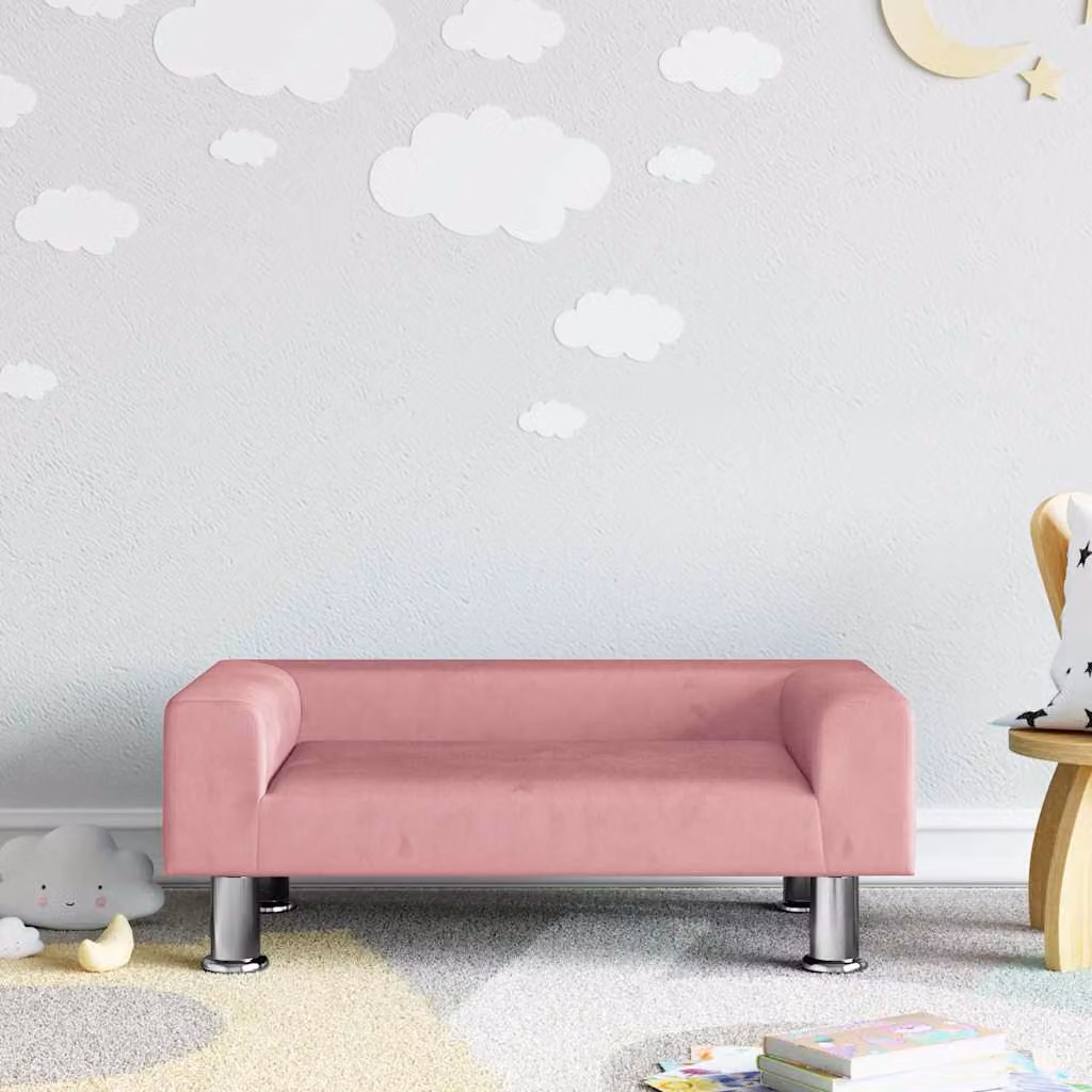 Divano per bambini vidaXL in velluto rosa, L 70 cm x P 45 cm x H 26,5 cm