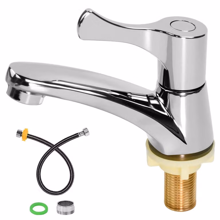 Rubinetto per acqua fredda, acciaio inossidabile, cromo, 60 cm, con tubo e beccuccio filtrante
