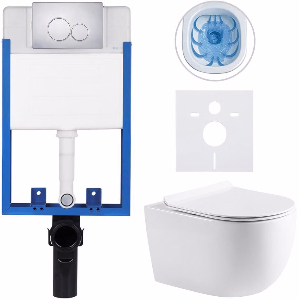 CERANO - Set completo per WC da incasso Lite/Felci - bianco lucido - pulsante WC Duo, cromato - da incasso - 52,5x36 cm